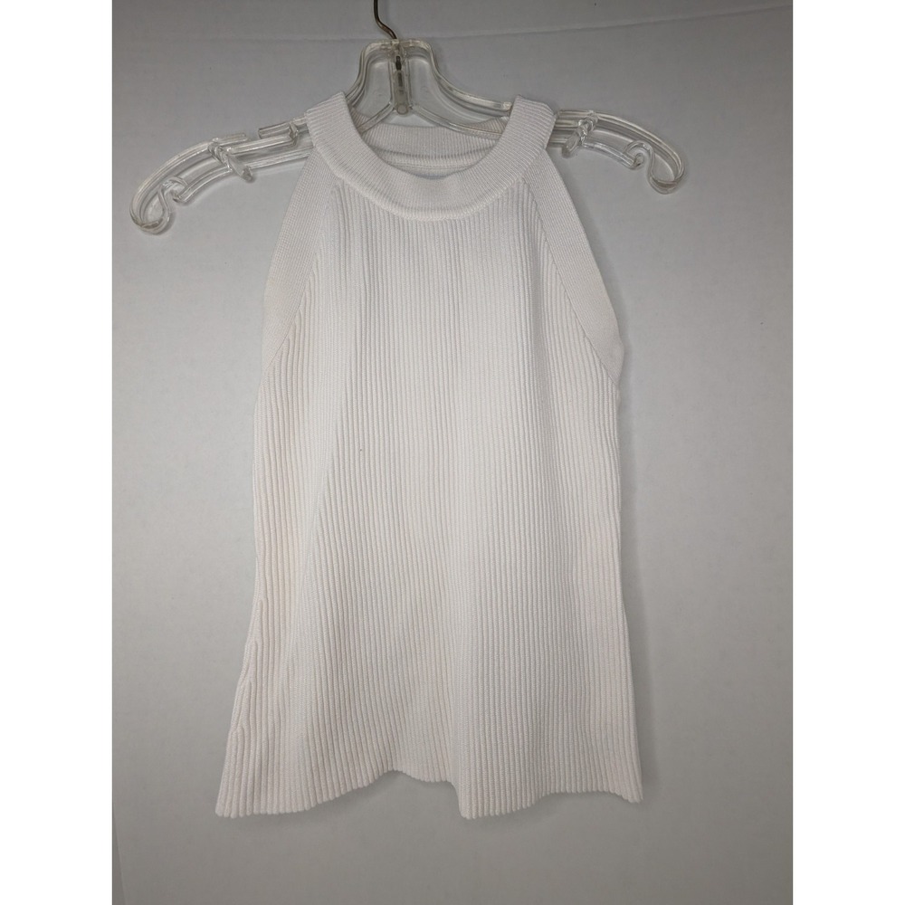 Nine West Women's Ribbed Knit Sleeveless Sweater Tank Top Cream Ivory Size Small
